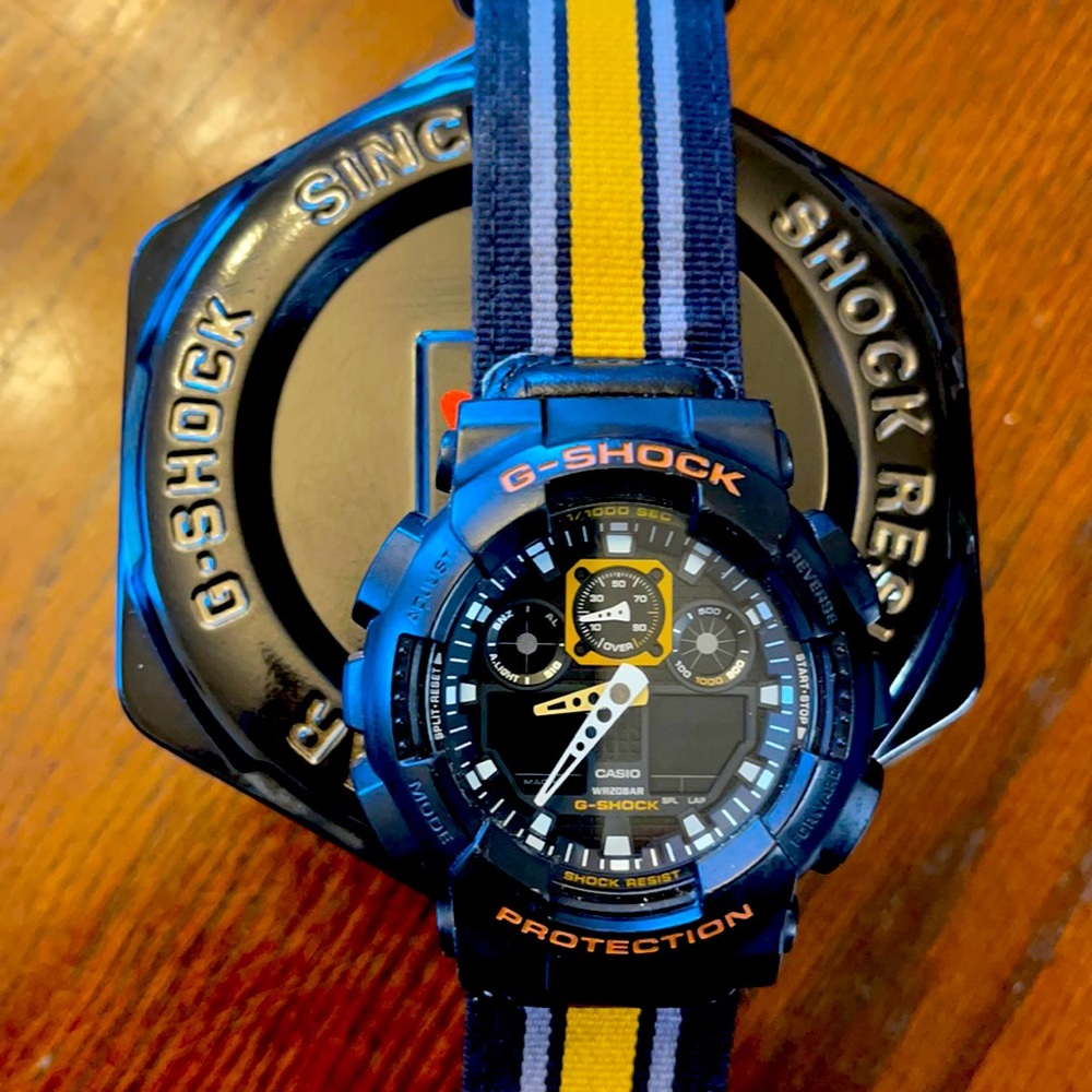 G Shock Black/Orange Dial Nylon Strap Men's Watch GA100MC-1A4CR -no batteries